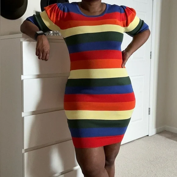 Giti | Dresses | Rainbow Sweater Dress Nwt Size L | Poshmark